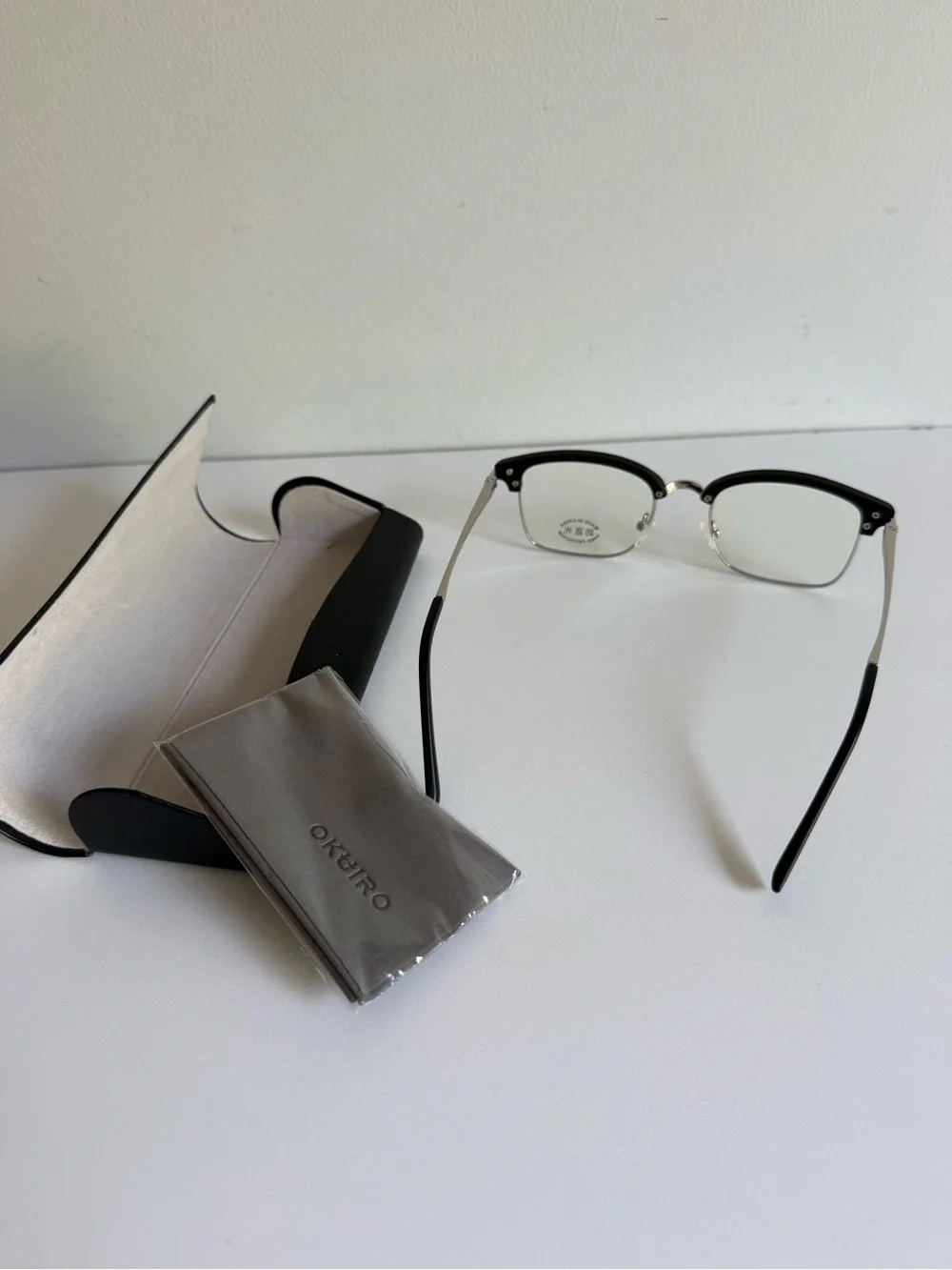 Blue Light Blocking Glasses AM8112a Black Half Rim UV400 Case New by: OKUIRO